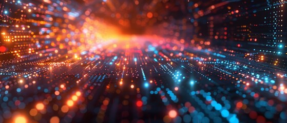 Obraz premium Glowing lights and data flow in an abstract digital tunnel, representing futuristic technology and AI