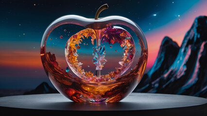 The Crystal Apple comes to life with the magic of space in vivid detail. Generative AI	