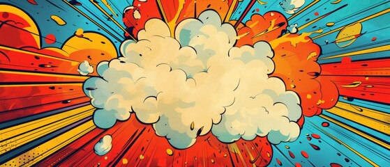 Comic book style superhero birthday invite, bold explosion backdrop, space for party details in a vibrant speech bubble