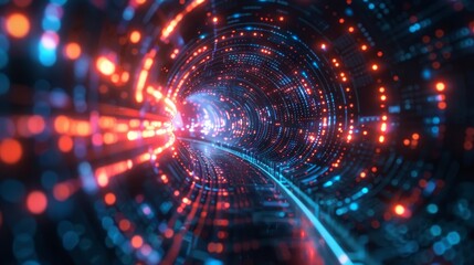 Obraz premium Abstract digital helix with futuristic lights and data streams, technology and innovation theme