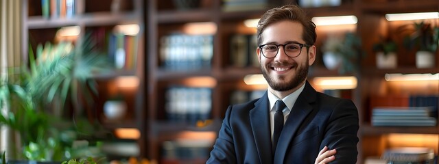 Obraz premium Confident Young Lawyer in Formal Attire Smiling in Office