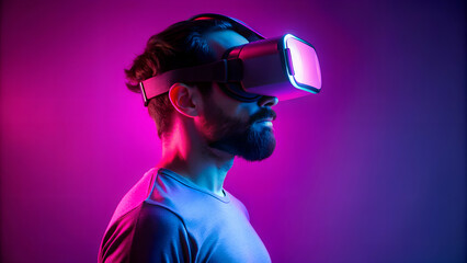 Side view of man wearing Virtual Reality headset