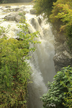 Water falling down the canyon forming the waterfall in Martvili, Georgia