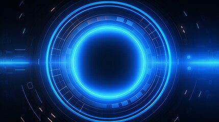 Vibrant blue technological circle illuminates futuristic background - concept of advanced technology and innovation.

