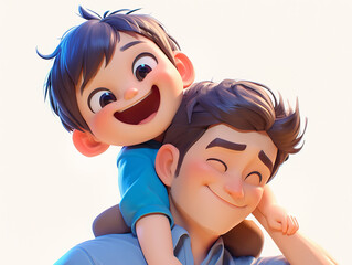 3D cartoon child and father happy moments together