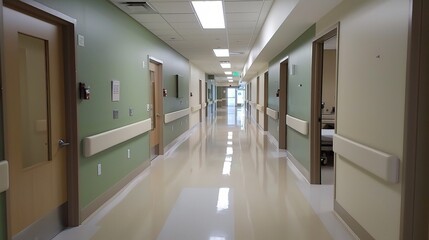 Serene Hospital Corridors: Clean, Well-Lit Paths for Healing and Hope, with Medical Staff and Patients