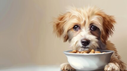 Dog with Bowl of Food: Isolated Vector Illustration

