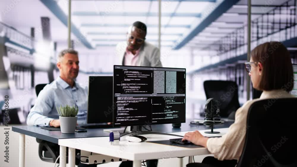 Poster software engineer developer using desktop computer