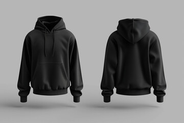 mock up plain black hoodie, seen from the front and back, Ai Generated Images
