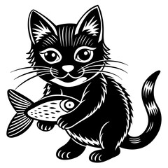cat with a fish