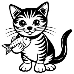 cat with a fish in hand