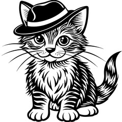 black and white cat hat on the head