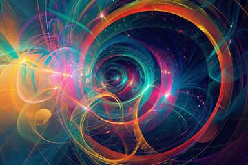 Employ the image as a foundational element in digital artworks, design projects, and visual compositions. The vibrant luminous lines and swirling circles lend a high - tech touch to any creation.