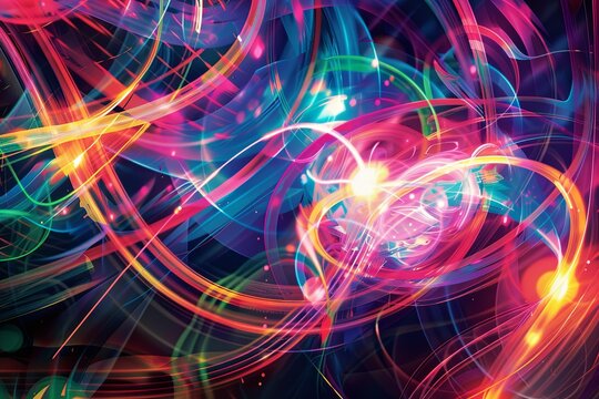 Employ the image as a foundational element in digital artworks, design projects, and visual compositions. The vibrant luminous lines and swirling circles lend a high - tech touch to any creation.