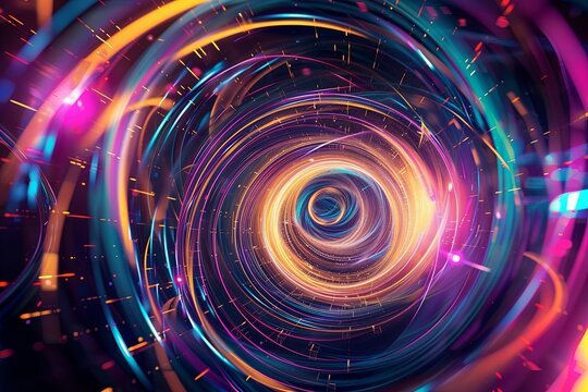 Employ the image as a foundational element in digital artworks, design projects, and visual compositions. The vibrant luminous lines and swirling circles lend a high - tech touch to any creation.