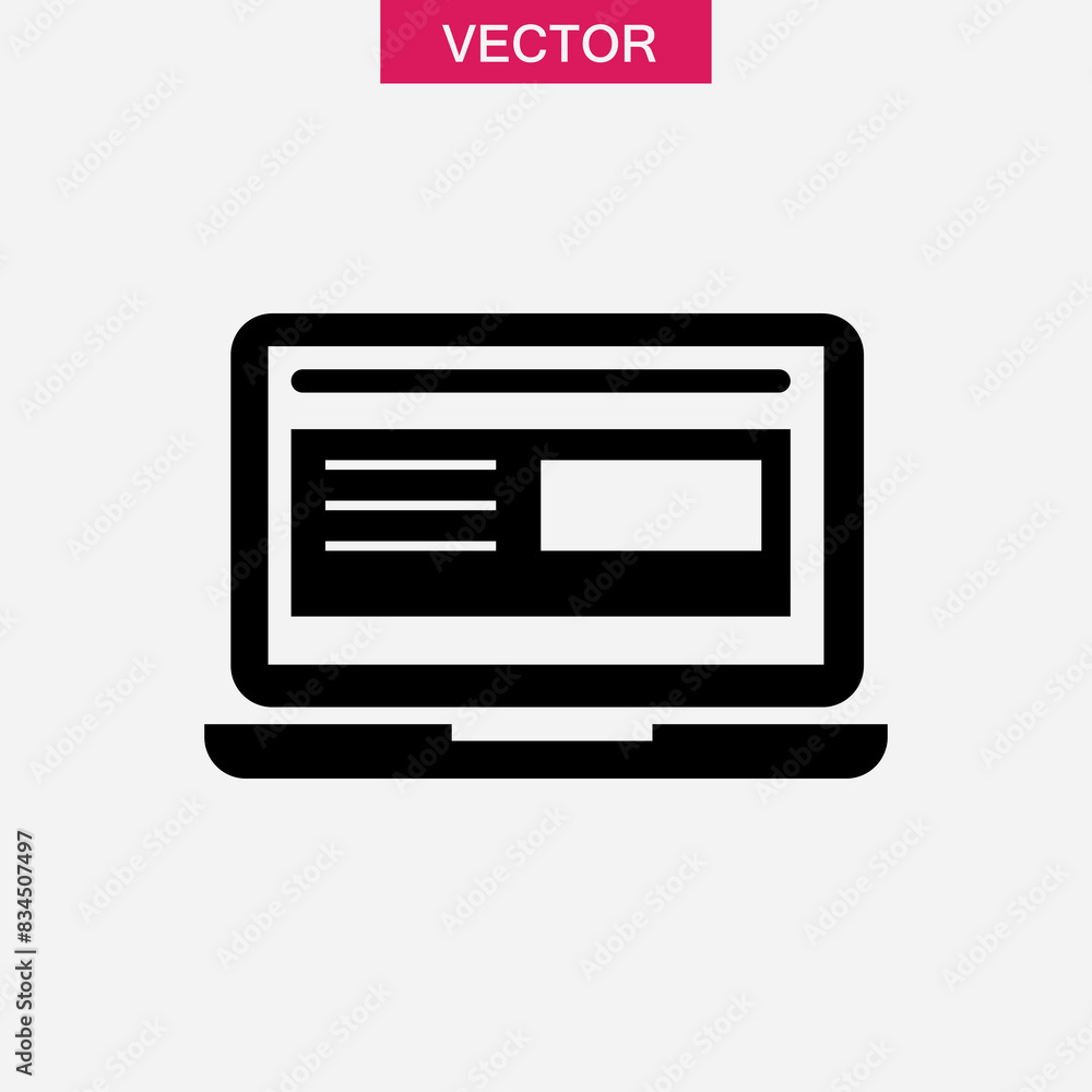 Poster laptop with web page on screen icon vector flat simple illustration on white background..eps