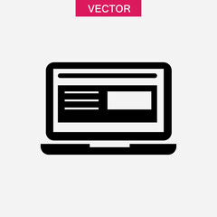 Fototapeta premium Laptop with web page on screen icon vector flat simple illustration on white background..eps