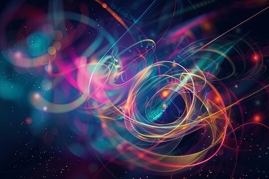 Employ the image as a foundational element in digital artworks, design projects, and visual compositions. The vibrant luminous lines and swirling circles lend a high - tech touch to any creation.