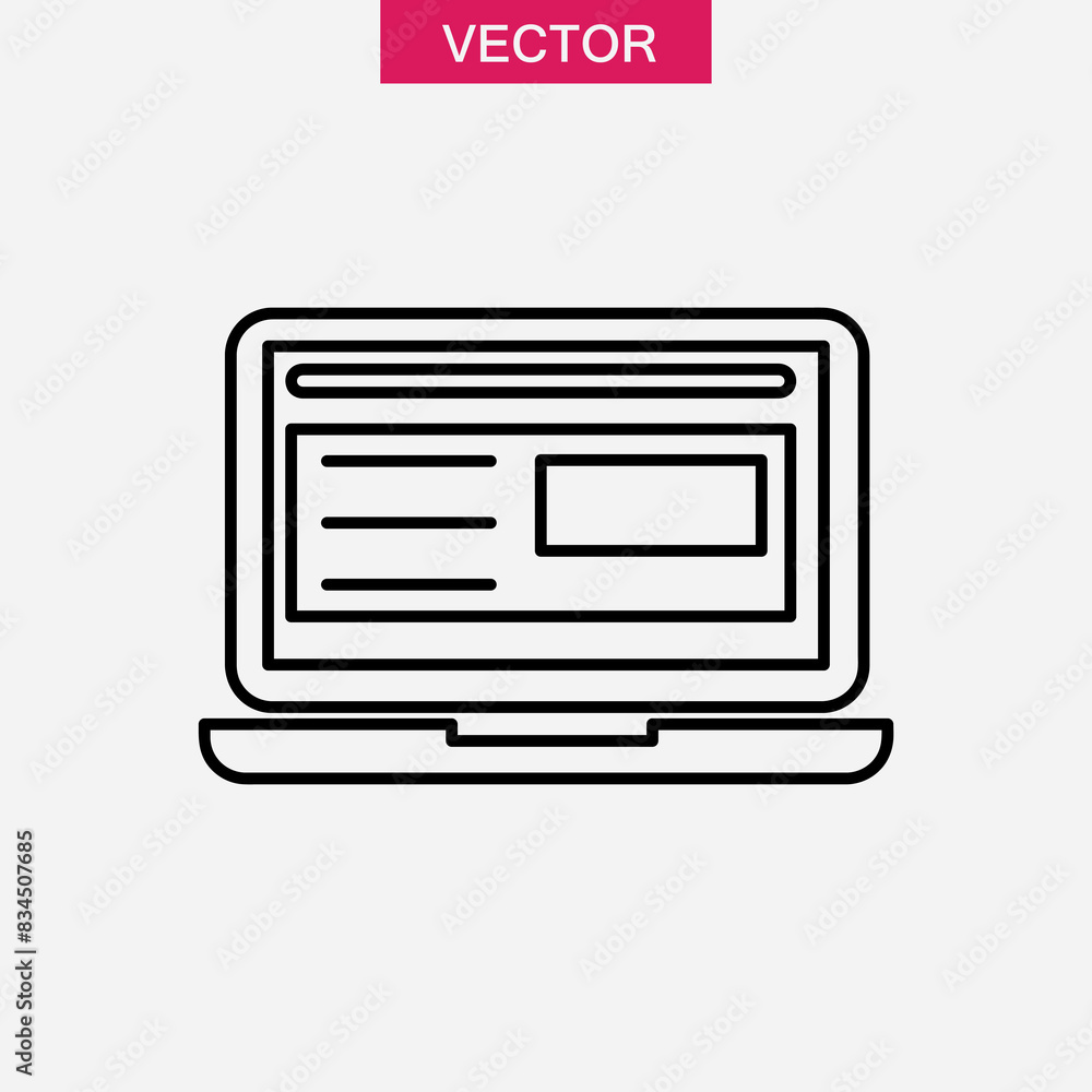 Aufkleber laptop with web page on screen icon.vector flat linear illustration for web and app on white backgro
