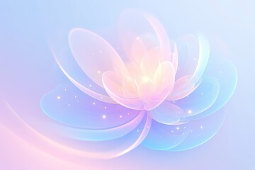 Abstract translucent flower. Soft colors and shades of blue, pink and purple. Banner, poster, background. 