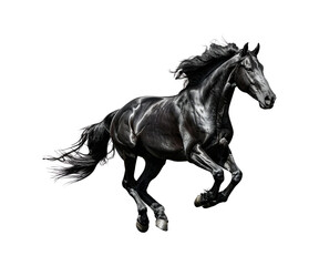 Fototapeta premium Beautiful Black and White Running Horse Isolated on White Background 