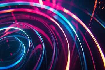 Obraz premium Employ the image as a foundational element in digital artworks, design projects, and visual compositions. The vibrant luminous lines and swirling circles lend a high - tech touch to any creation.