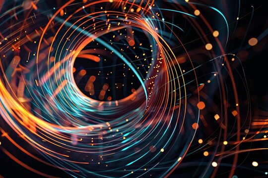 Employ the image as a foundational element in digital artworks, design projects, and visual compositions. The vibrant luminous lines and swirling circles lend a high - tech touch to any creation.