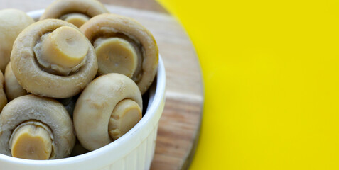 Champignon mushrooms in brine. Canned champignon mushrooms whole