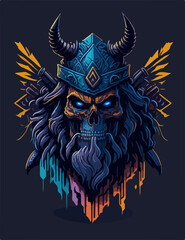 Fototapeta premium Skeletal Viking king, ruling the underworld with demonic power.