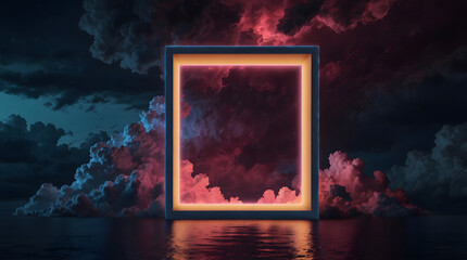 A pink square is in the middle of a cloudy sky
