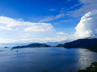 beautiful view of the sea and cloudy sky from the hill in the Bukit Lampu area, Teluk Bayur, Padang city