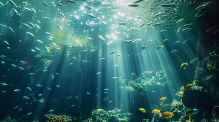 Sensors embedded in the walls of a large aquarium providing realtime data on temperature dissolved oxygen and ammonia levels.