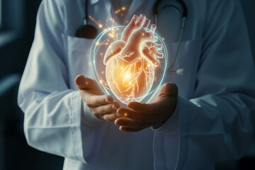 World heart day. Doctor hands holding healthy heart organ anatomy. Heart disease Awarness, heart transplant or organ donation concept. Cardiological checkup and treatment.