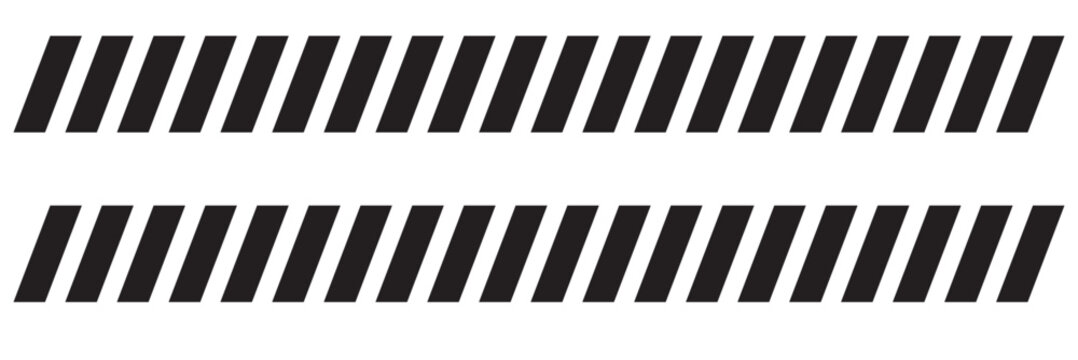 Slash line border. Diagonal parallel lines divider strip. Tilt strip geometric abstract border. Slash divider. Vector illustration isolated on white background.