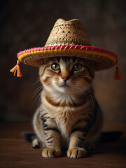 Cute Cat Wearing a Sombrero Mexican Kitten