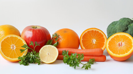 Yellow vegetables and fruits front view