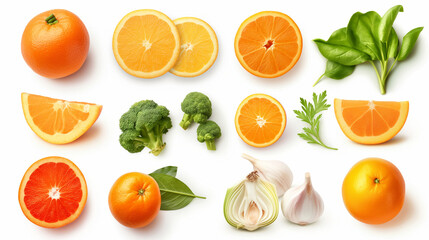 Orange vegetables and fruits aerial view