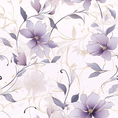 Fototapeta premium Elegant seamless pattern featuring delicate wildflowers and leaves in clean tones, intertwined with water and ink color effects, creating a luxury design