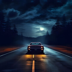 Car driving on a highway headlights travel adventure at nighty background