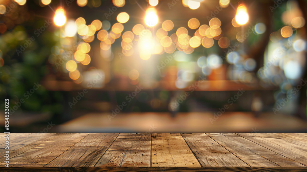 Canvas Prints wooden top table with bokeh light effect