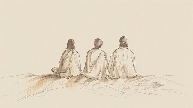 Biblical Illustration of Psalms 49: Meditation on the futility of trusting in wealth, contrasting fate of righteous and wicked, affirming trust in God's redemption, Beige Background, copyspace