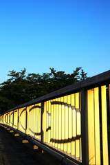 朝日を受ける橋の欄干