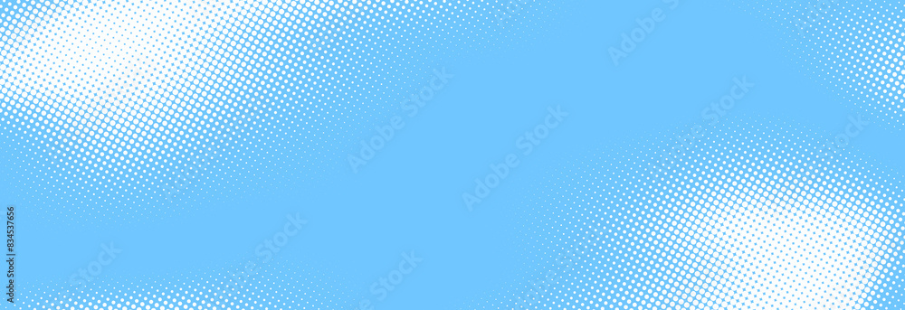 Wall mural light blue halftone pattern. retro comic gradient background. bright pixelated dotted texture overla - Wall murals