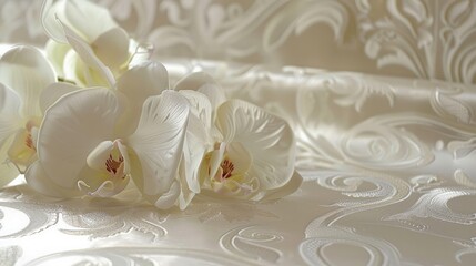 Ivory and Platinum Swirling Details: Illustrate a luxurious backdrop with soft ivory tones and delicate platinum swirls, creating a serene and sophisticated ambiance.