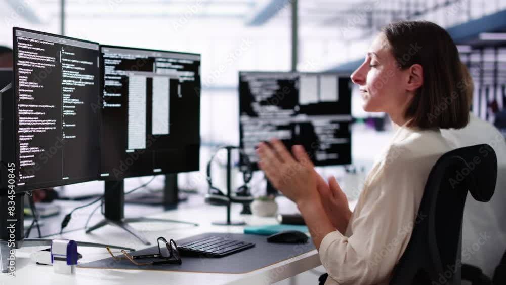 Fototapete Unhappy Sad Developer Programmer Man In Stress Coding Software