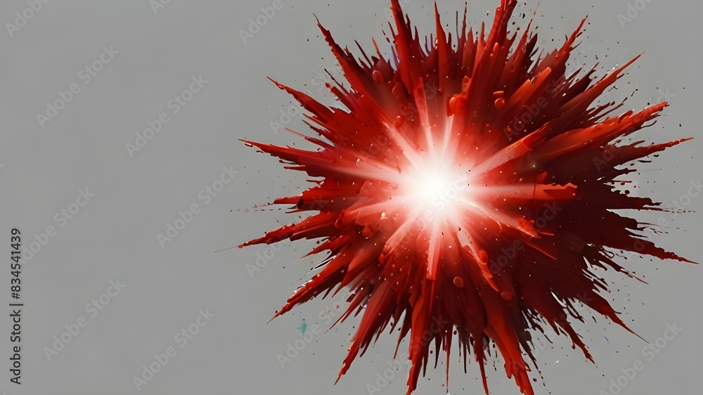 Poster red color explosion isolated on white or transparent png generative ai