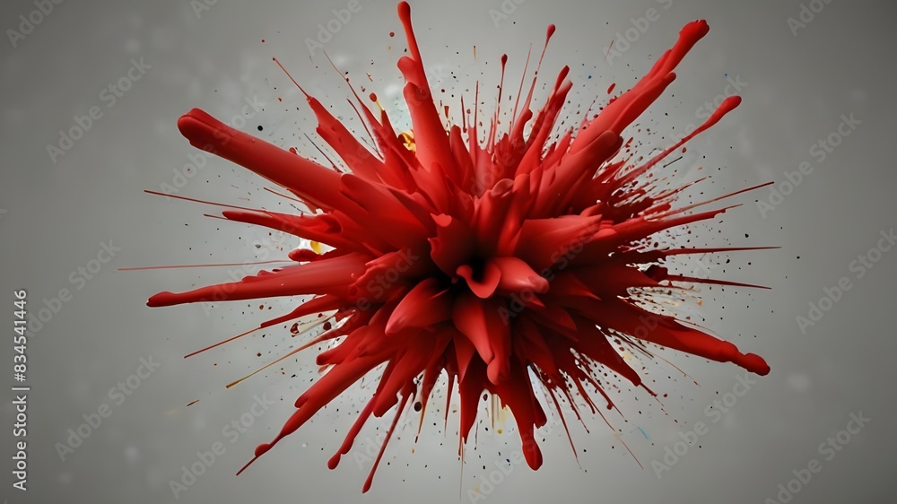 Poster red color explosion isolated on white or transparent png generative ai