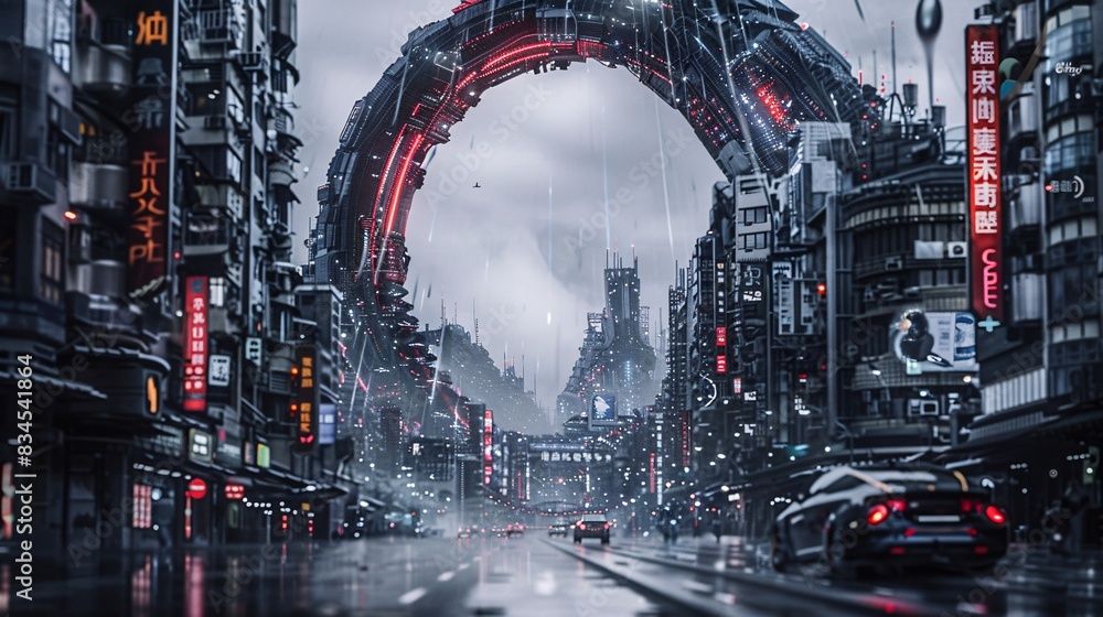 Poster A futuristic cityscape with digital holograms and augmented reality interfaces illustrating the integration of next-generation technology in urban environments