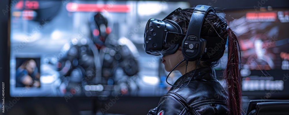 Poster a virtual reality setup with immersive gaming and educational applications demonstrating the potenti