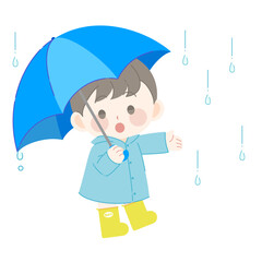 雨の中傘をさす男の子